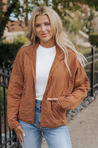 Pale Copper Quilted Bomber Jacket - Magnolia Boutique