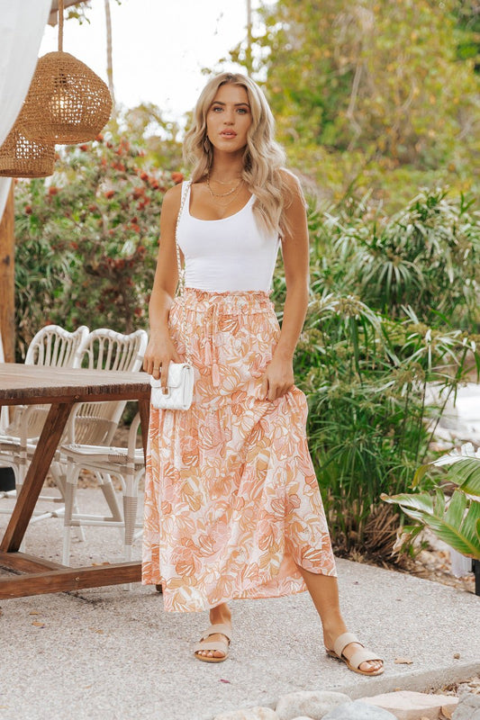 Peach Floral Smocked Maxi Skirt - FINAL SALE - Magnolia Boutique
