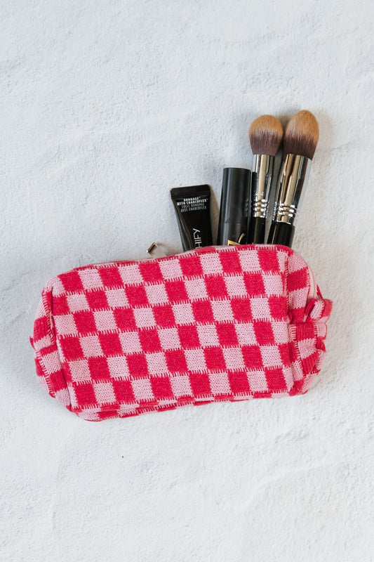 Pink Checkered Make Up Bag - Magnolia Boutique