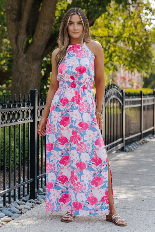 Pink Floral Halter Maxi Dress - Magnolia Boutique