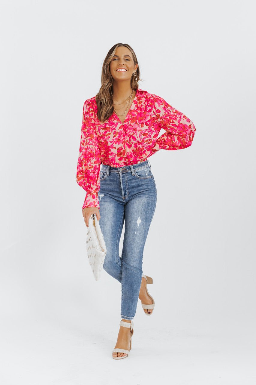 Pink Floral Long Sleeve Bodysuit - FINAL SALE - Magnolia Boutique