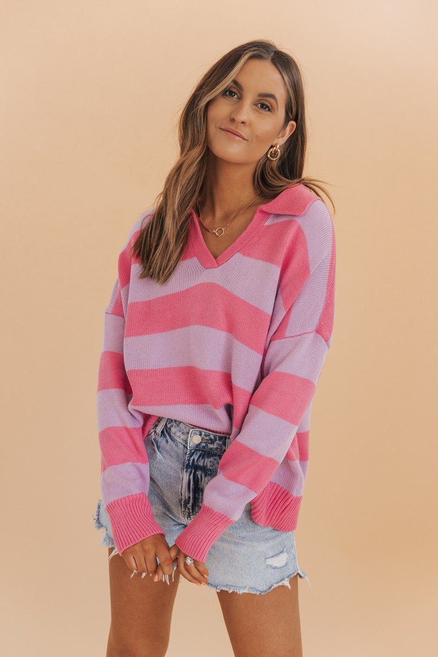 Pink Lilac Long Sleeve Striped Sweater - FINAL SALE - Magnolia Boutique