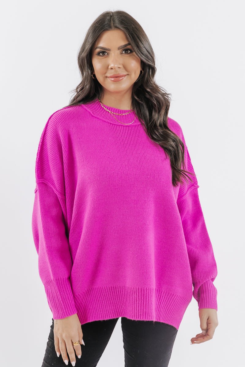 Pink Mock Neck Pullover Sweater - Magnolia Boutique
