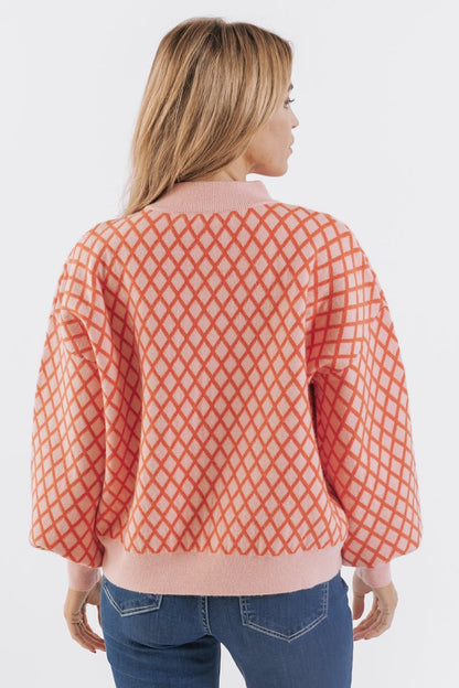 Pink Multi Color Diamond Ribbed Sweater - Magnolia Boutique
