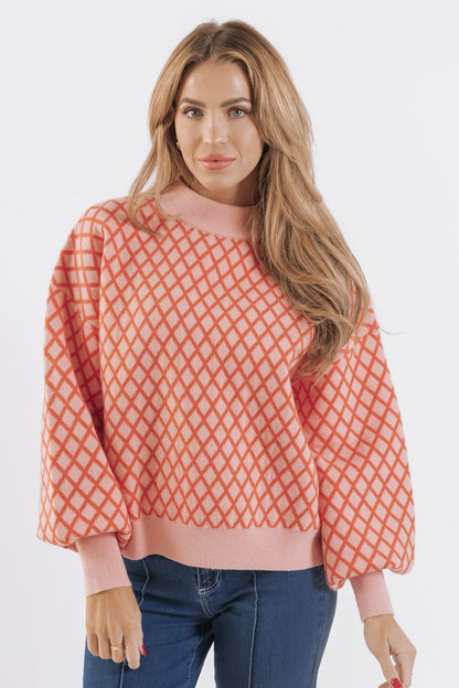 Pink Multi Color Diamond Ribbed Sweater - Magnolia Boutique