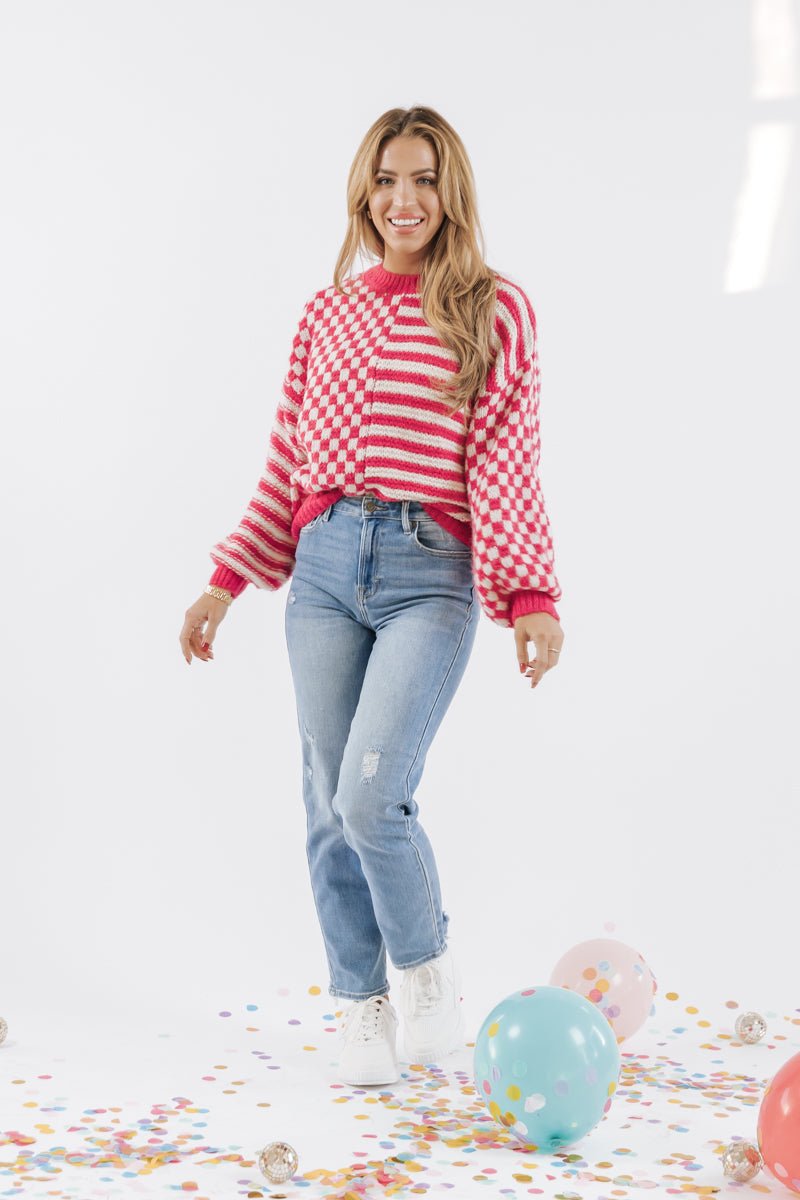 Pink Multi Pattern Pullover Sweater | Pre Order - Magnolia Boutique