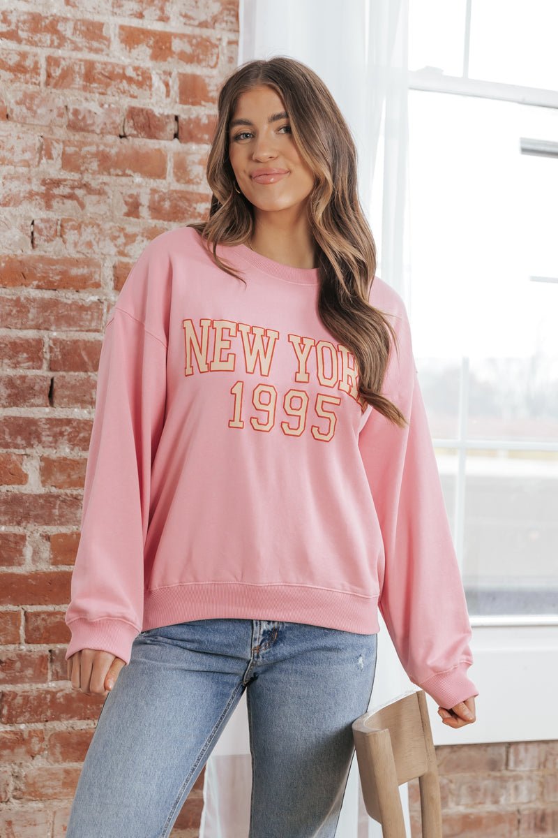 Pink New York Crew Neck Sweatshirt - Magnolia Boutique