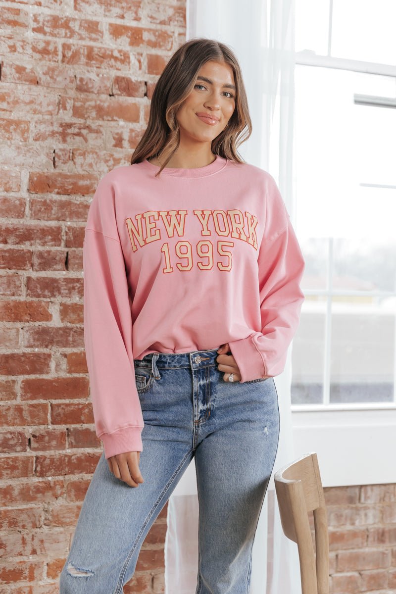 Pink New York Crew Neck Sweatshirt - Magnolia Boutique