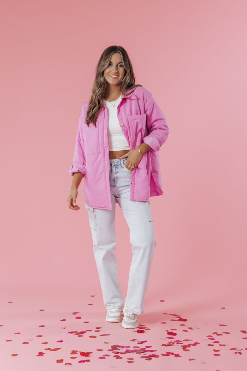 Pink Padded Button Down Shacket - Magnolia Boutique