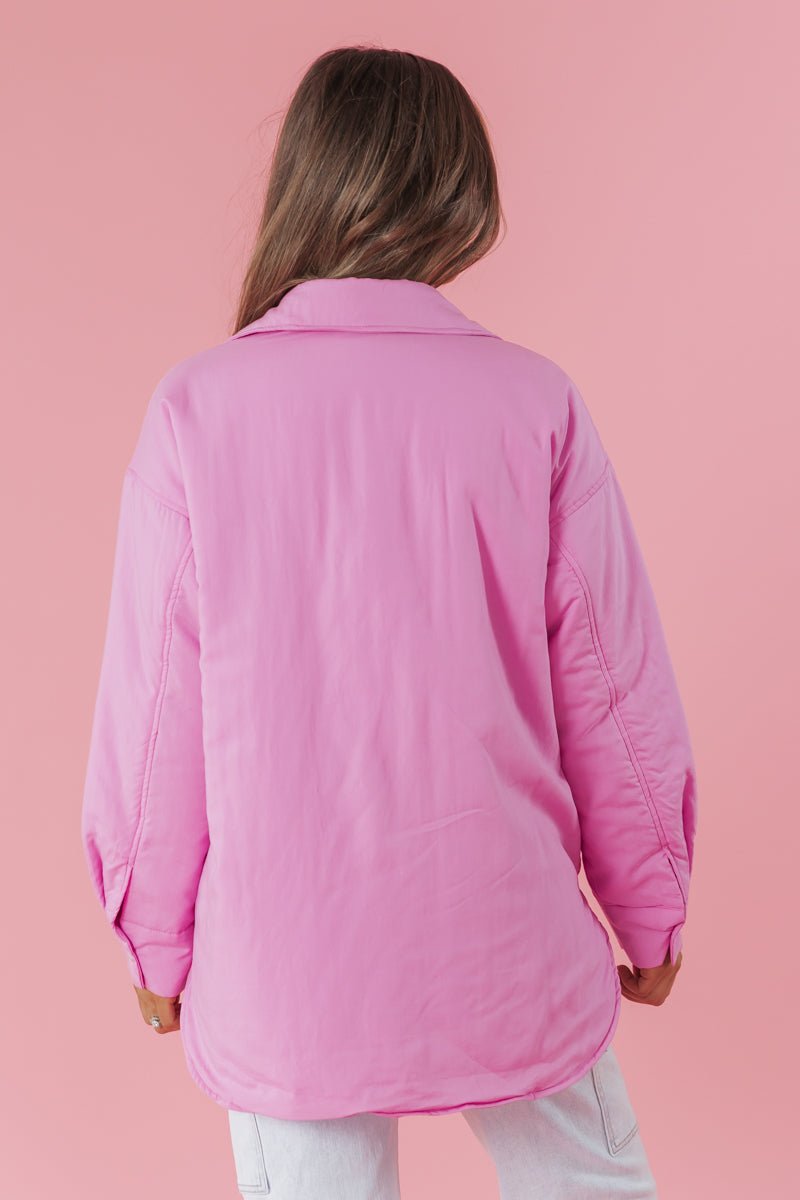 Pink Padded Button Down Shacket - Magnolia Boutique