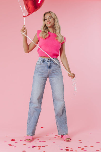 Pink Sleeveless Ribbed Crop Sweater - Magnolia Boutique