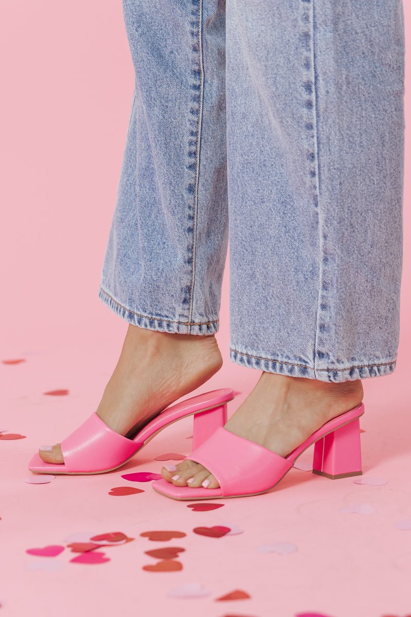 Pink Square Open Toe Block Heels - Magnolia Boutique