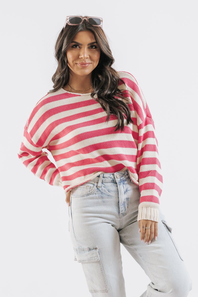 Pink Striped Knit Pullover Sweater | Pre Order - Magnolia Boutique
