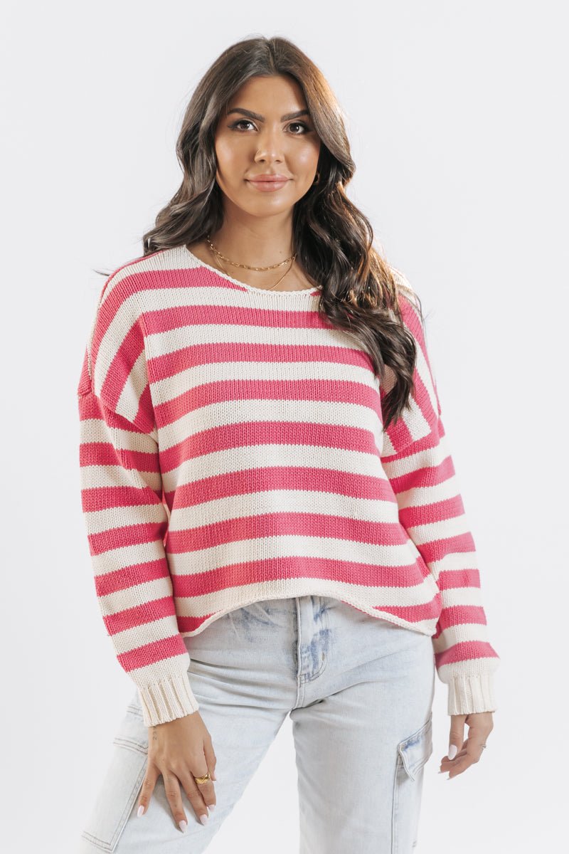 Pink Striped Knit Pullover Sweater | Pre Order - Magnolia Boutique
