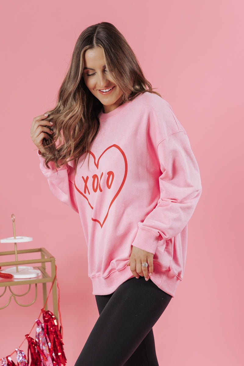 Pink XOXO Heart Graphic Sweatshirt - Magnolia Boutique