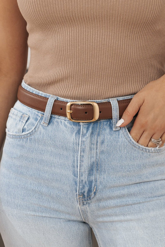Polished Brown Faux Leather Belt - Magnolia Boutique