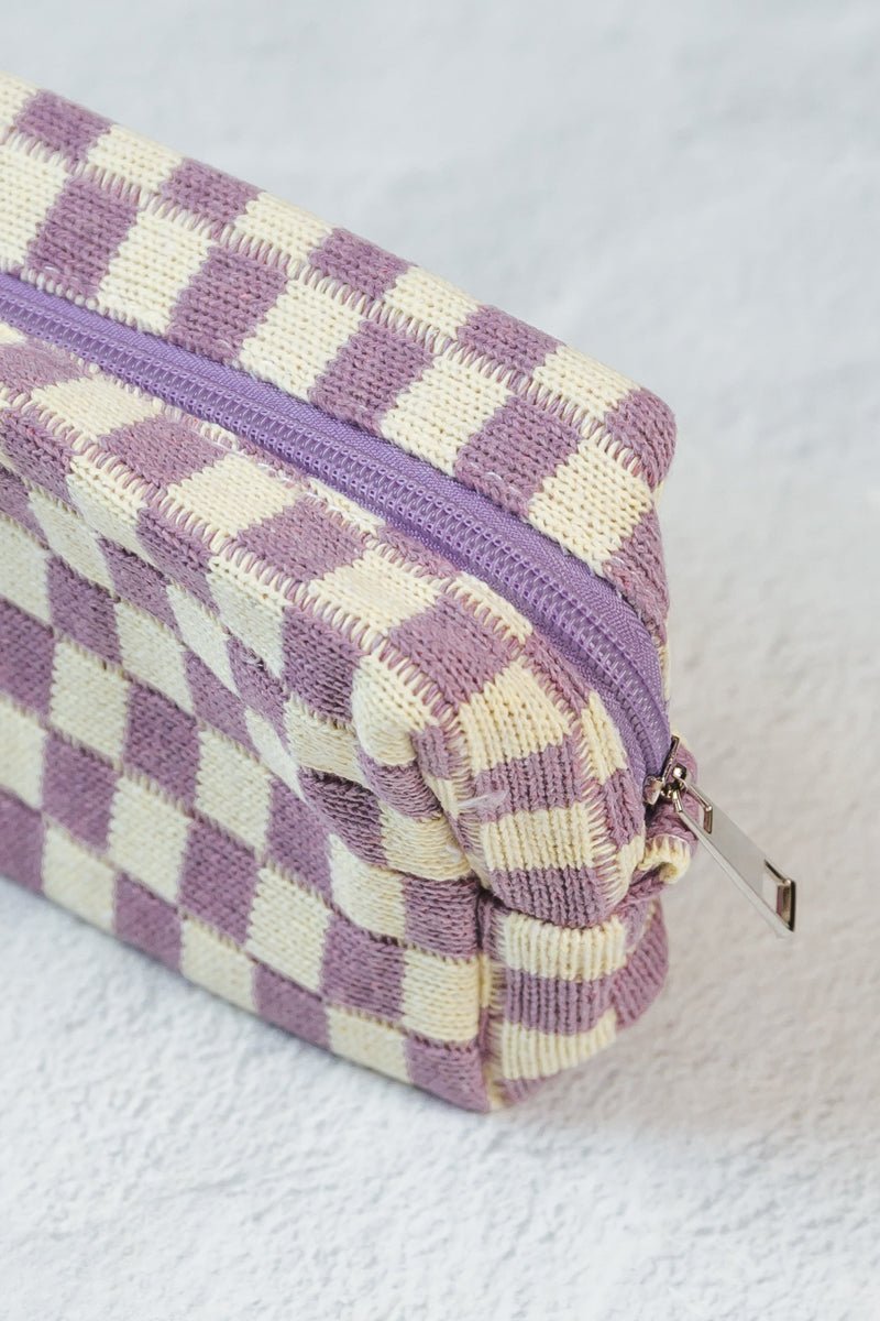 Purple Checkered Make Up Bag - Magnolia Boutique