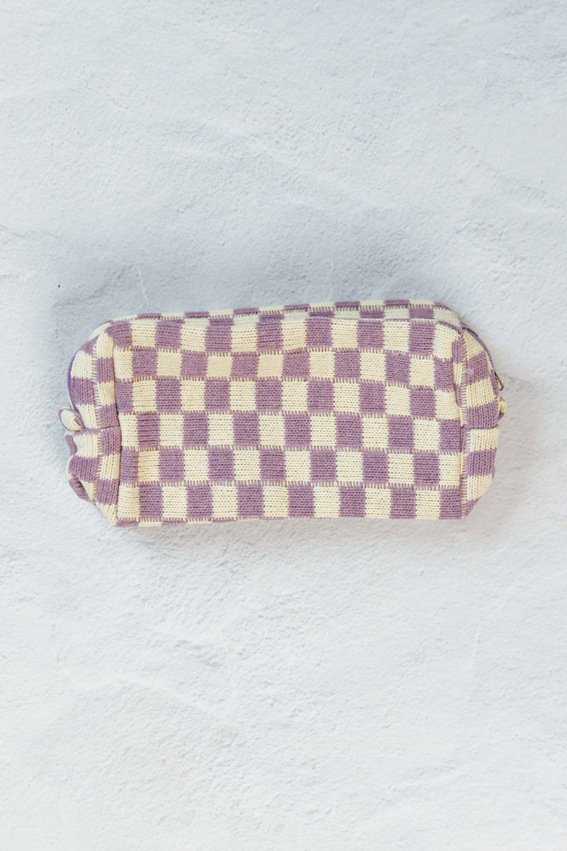 Purple Checkered Make Up Bag
