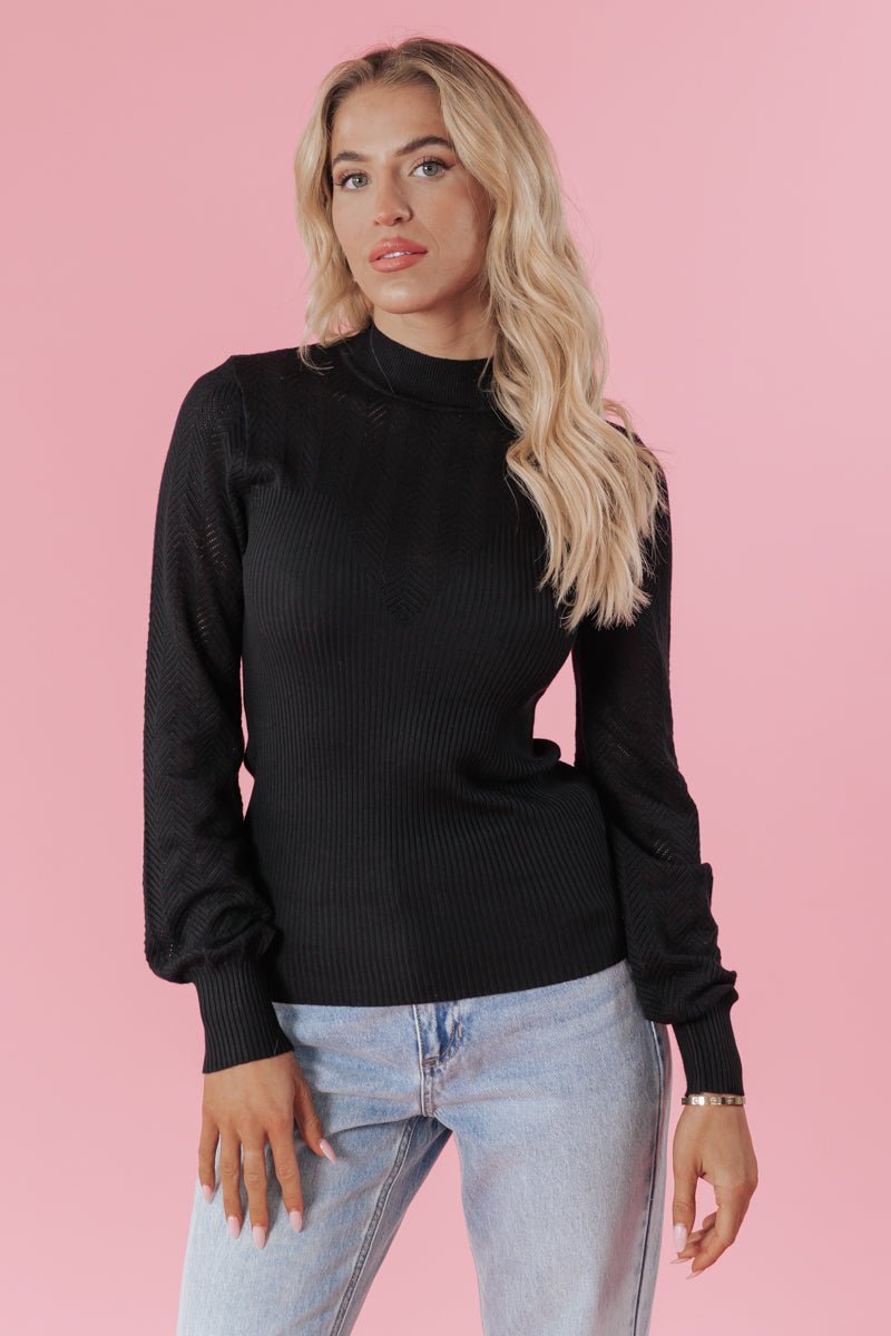 Romantic Black Pointelle Ribbed Sweater - Magnolia Boutique