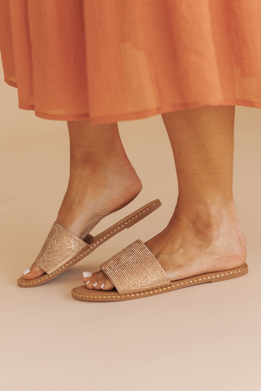 Rose Gold Sparkly Slide Sandals - FINAL SALE - Magnolia Boutique