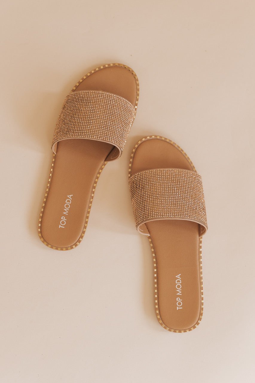 Rose Gold Sparkly Slide Sandals - FINAL SALE - Magnolia Boutique