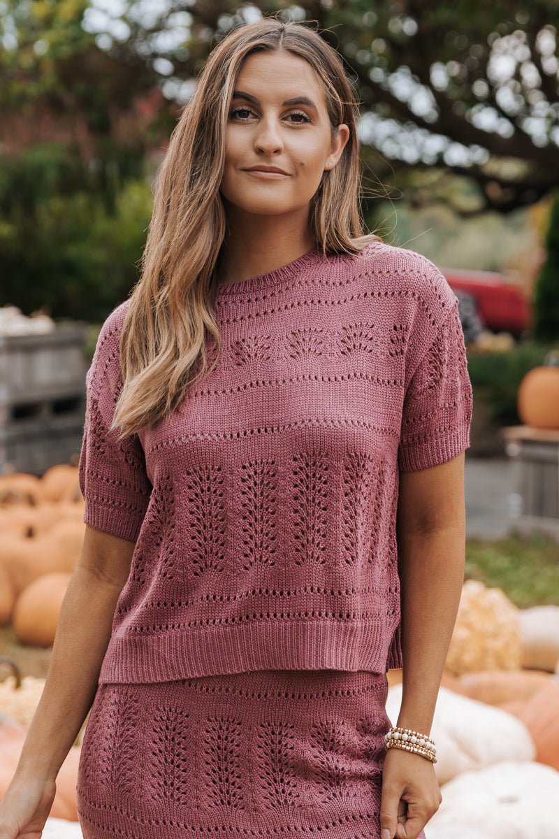 Rose Short Sleeve Pointelle Sweater - Magnolia Boutique