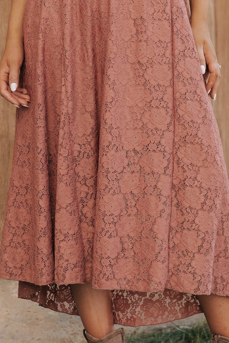 Rosy Brown Floral Lace Midi Skirt - Magnolia Boutique