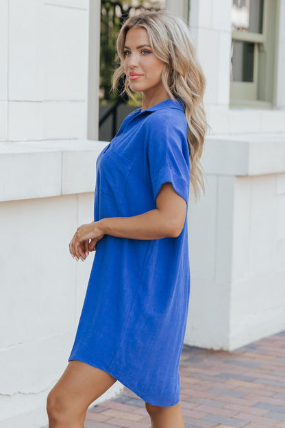 Royal Blue Linen Shirt Dress - Magnolia Boutique