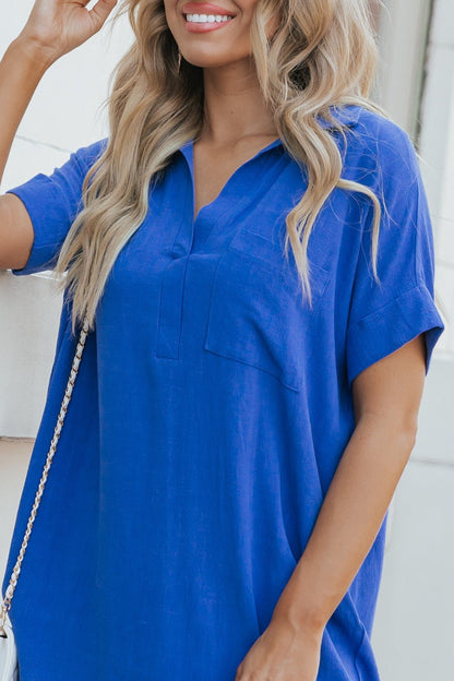 Royal Blue Linen Shirt Dress - Magnolia Boutique