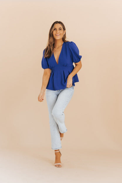 Royal Short Puff Sleeve Pleated Top - FINAL SALE - Magnolia Boutique