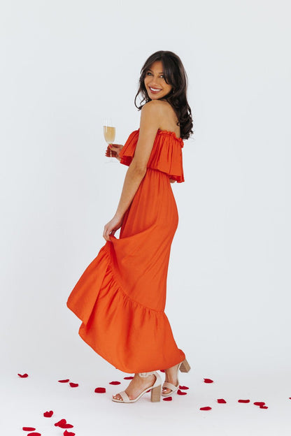 Ruffled Red Off-The-Shoulder Maxi Dress - FINAL SALE - Magnolia Boutique