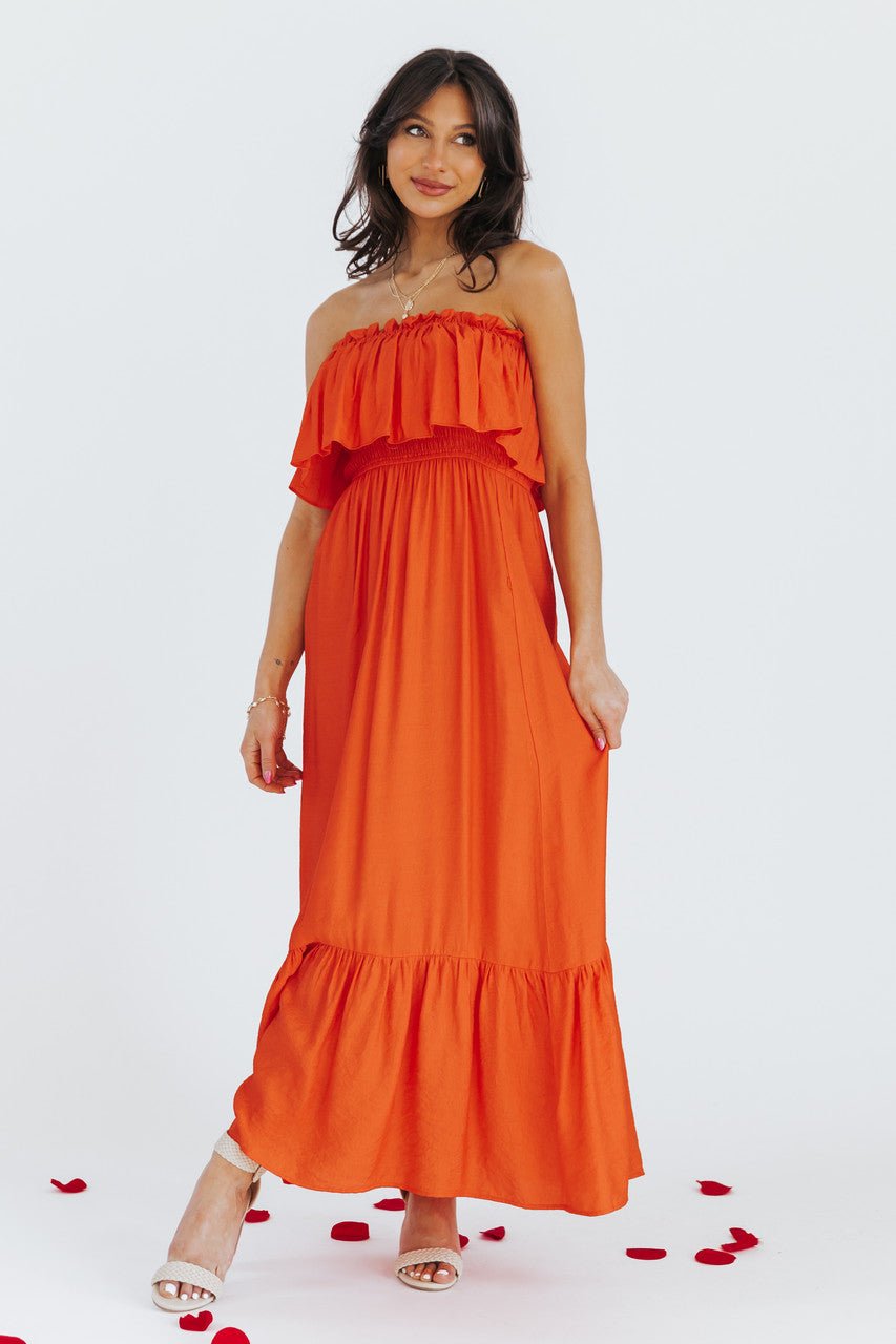 Ruffled Red Off-The-Shoulder Maxi Dress - FINAL SALE - Magnolia Boutique
