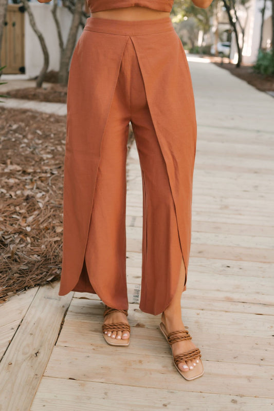 Rust Linen Slit Pants | Pre Order - Magnolia Boutique