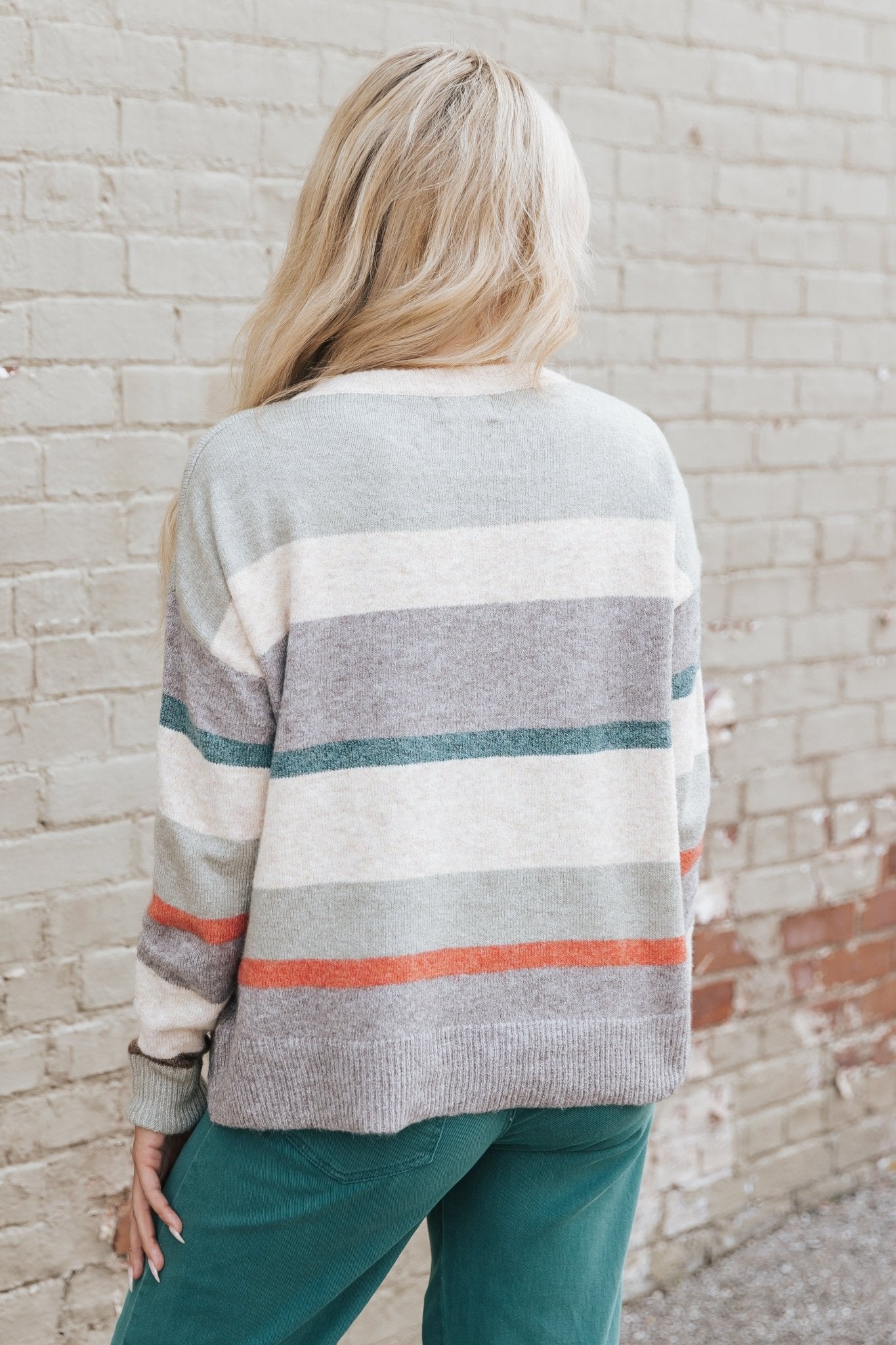 Sage Combo Striped Sweater - Magnolia Boutique