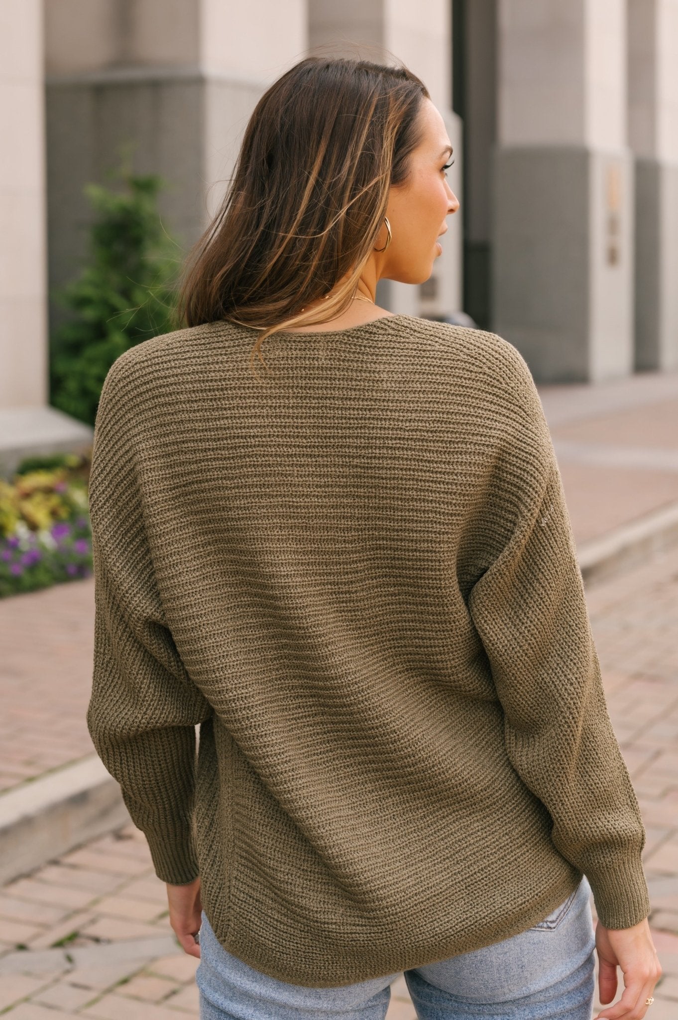 Sage Rib-Knit V-Neck Pullover Sweater - Magnolia Boutique