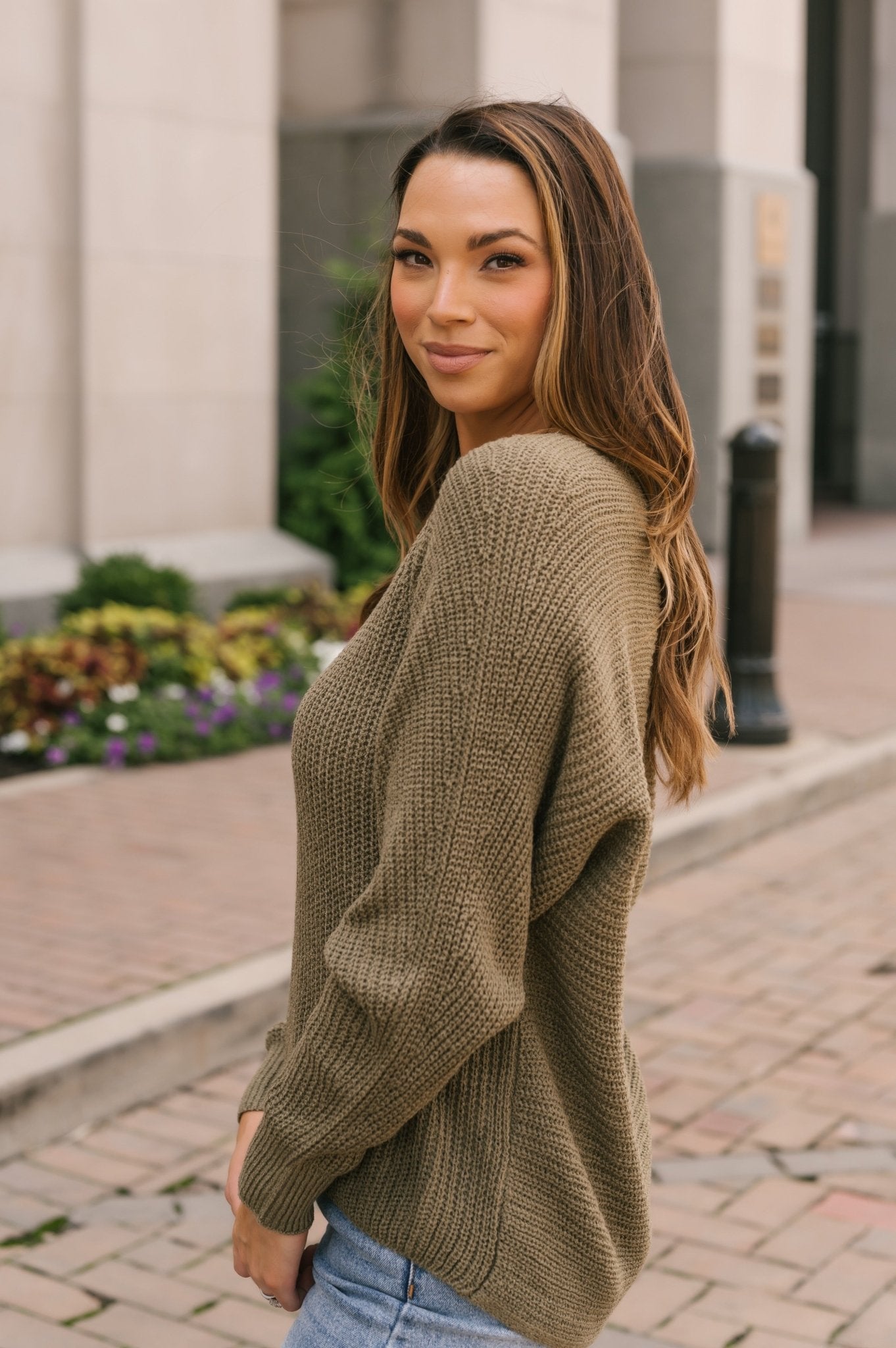 Sage Rib-Knit V-Neck Pullover Sweater - Magnolia Boutique