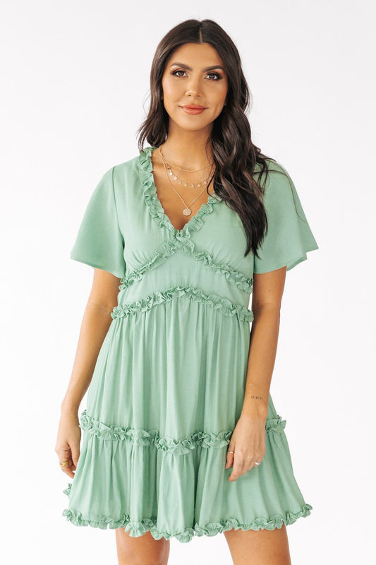 Sage Short Sleeve Ruffle Mini Dress - FINAL SALE - Magnolia Boutique