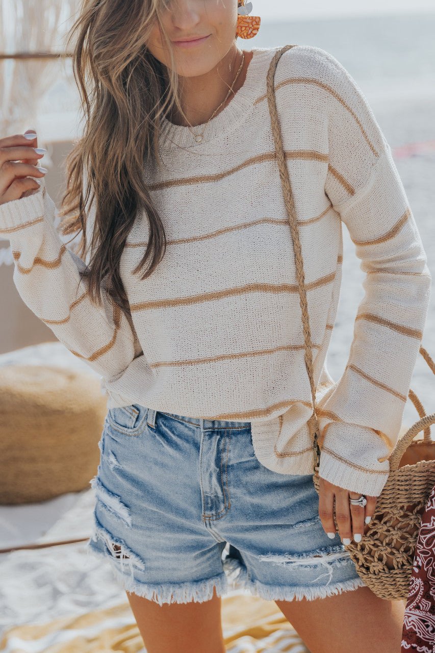 Sandy & Tan Pinstripe Lightweight Sweater - Magnolia Boutique