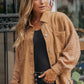 Savannah Camel Washed Cable Knit Sleeve Twill Shacket - Magnolia Boutique
