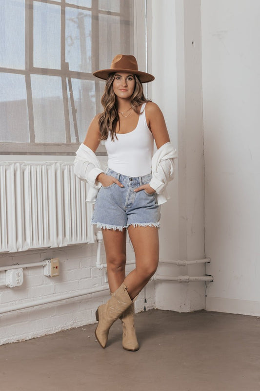 Scoop Neck Double Lined Jersey Tank - White - Magnolia Boutique