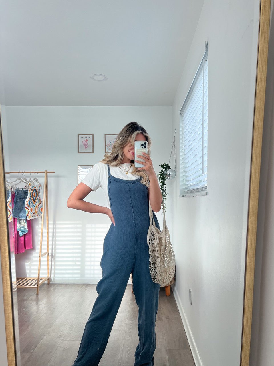 Seam Detail Faded Navy Crinkle Overalls - Magnolia Boutique