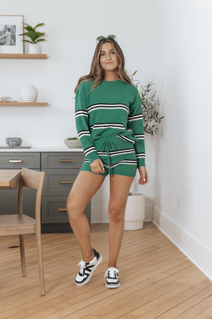 Settle Down Green Striped Shorts - Magnolia Boutique