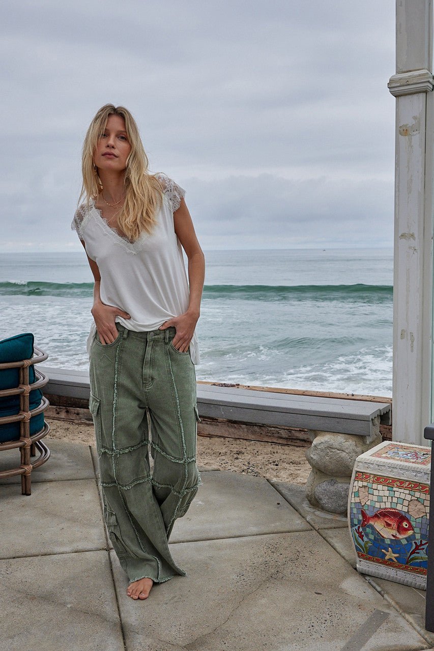 Shadow Green Baggy Twill Cargo Pants - Magnolia Boutique