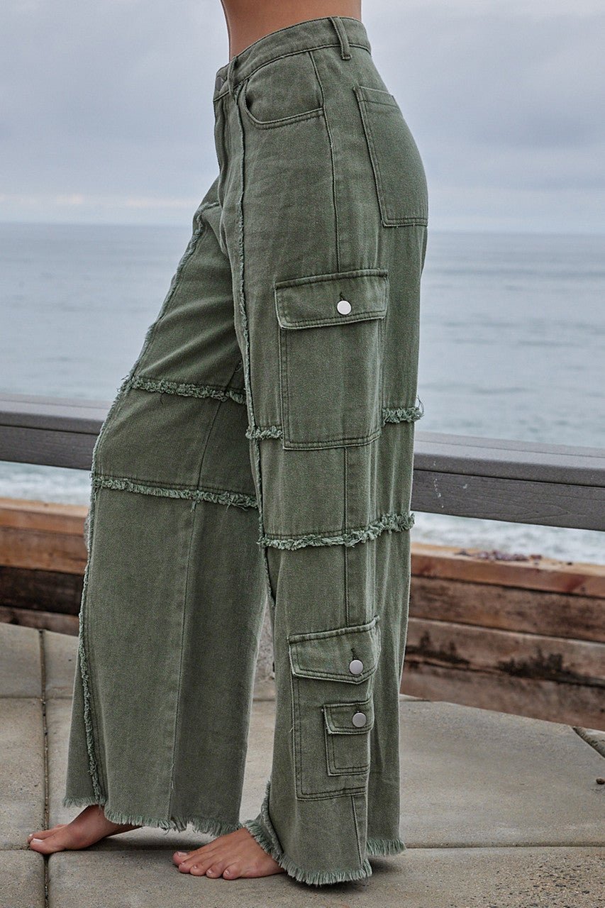 Twill Baggy Cargo Pocket Pants in Grey