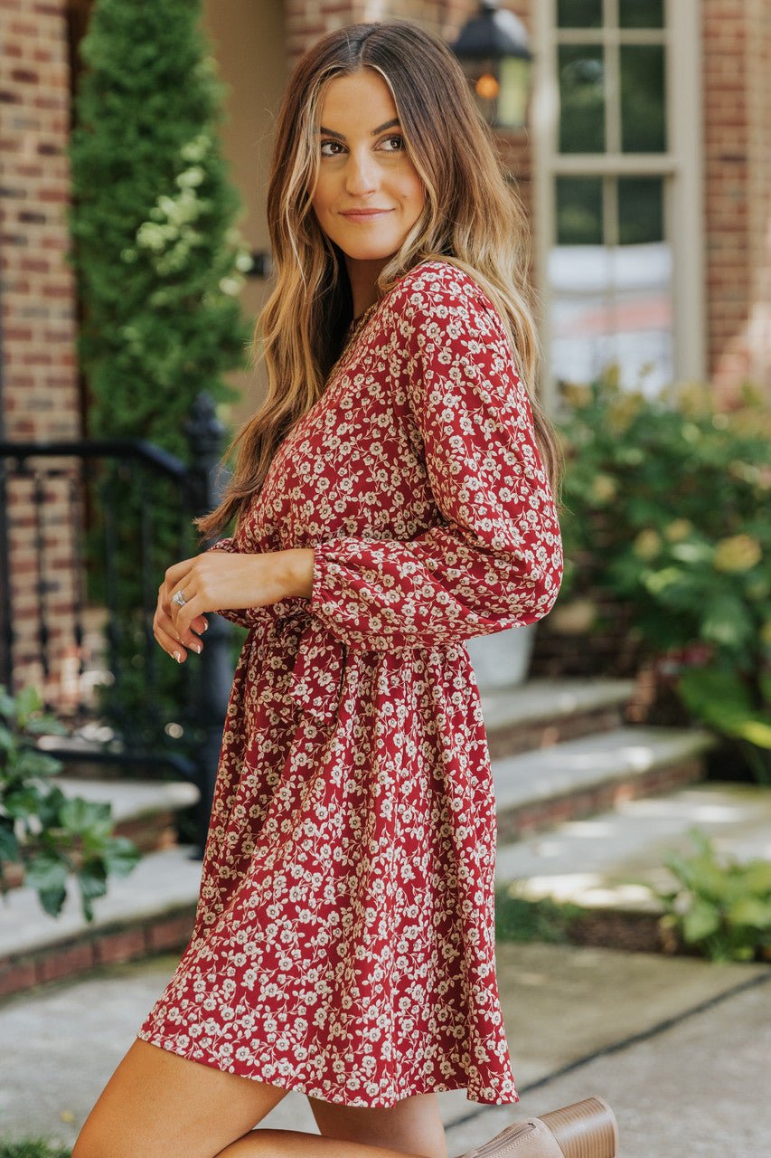Sidney Maroon Floral Print Long Sleeve Mini Dress Magnolia Boutique Sidney Maroon Floral Print Long Sleeve Mini Dress Magnolia Boutique