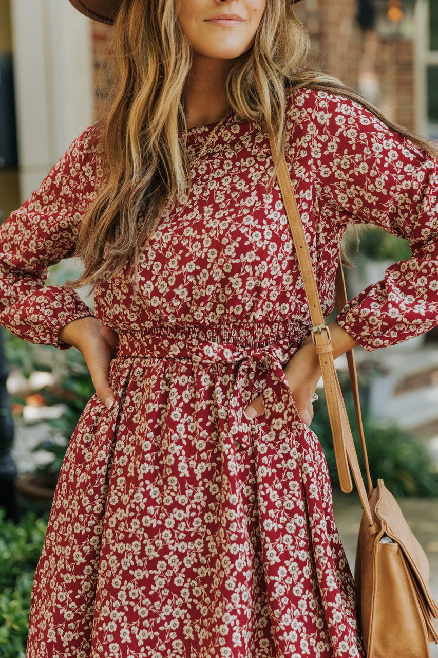 Sidney Maroon Floral Print Long Sleeve Mini Dress Magnolia Boutique Sidney Maroon Floral Print Long Sleeve Mini Dress Magnolia Boutique