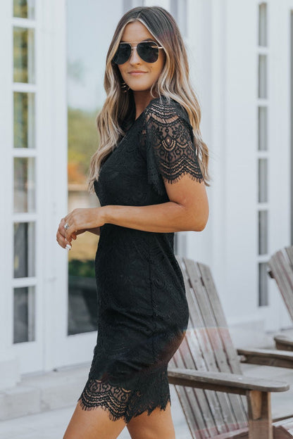 Skyler Sheer Short Sleeve Black Lace Mini Dress - Magnolia Boutique