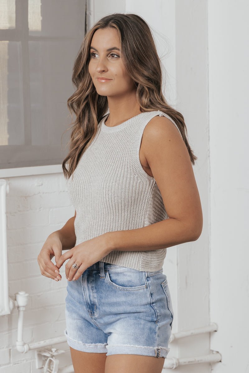 Sleeveless Twisted Back Detail Top - Oatmeal - Magnolia Boutique