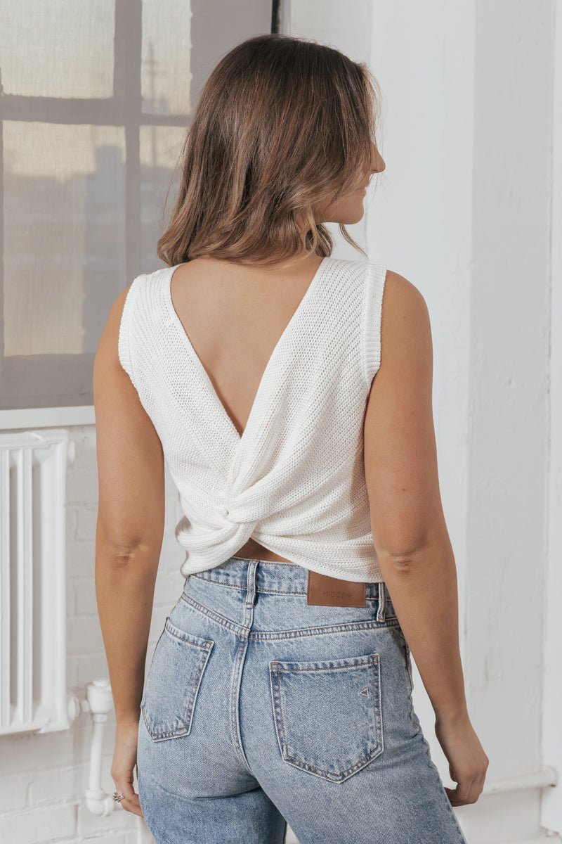 Sleeveless Twisted Back Detail Top - White - Magnolia Boutique