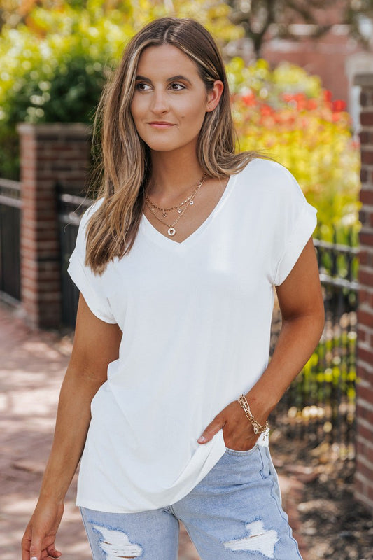 Soft As Butter Ivory V Neck Bamboo Tee - Magnolia Boutique